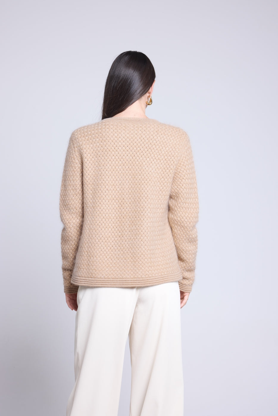 Cárdigan con botones joya de cachemira cepillada Aguilaecoland - Beige crema - Mujer