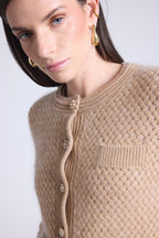 Cárdigan con botones joya de cachemira cepillada Aguilaecoland - Beige crema - Mujer