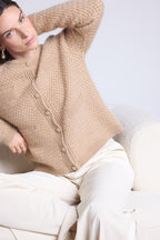 Cárdigan con botones joya de cachemira cepillada Aguilaecoland - Beige crema - Mujer