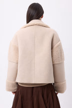 Chaqueta de lana y piel de oveja Alaska - gris beige - mujer