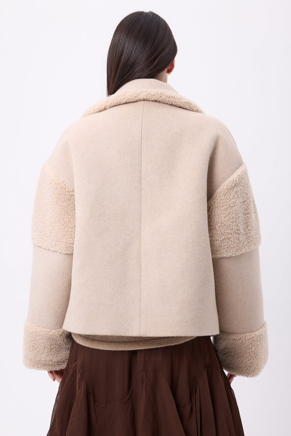 Chaqueta de lana y piel de oveja Alaska - gris beige - mujer