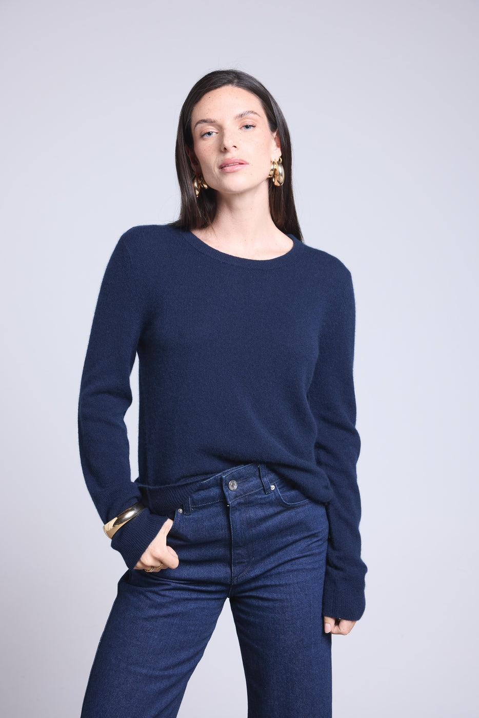 Alba Round-Neck Jumper - Navy Blue - Women