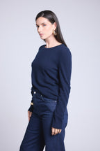 Alba Round-Neck Jumper - Navy Blue - Women