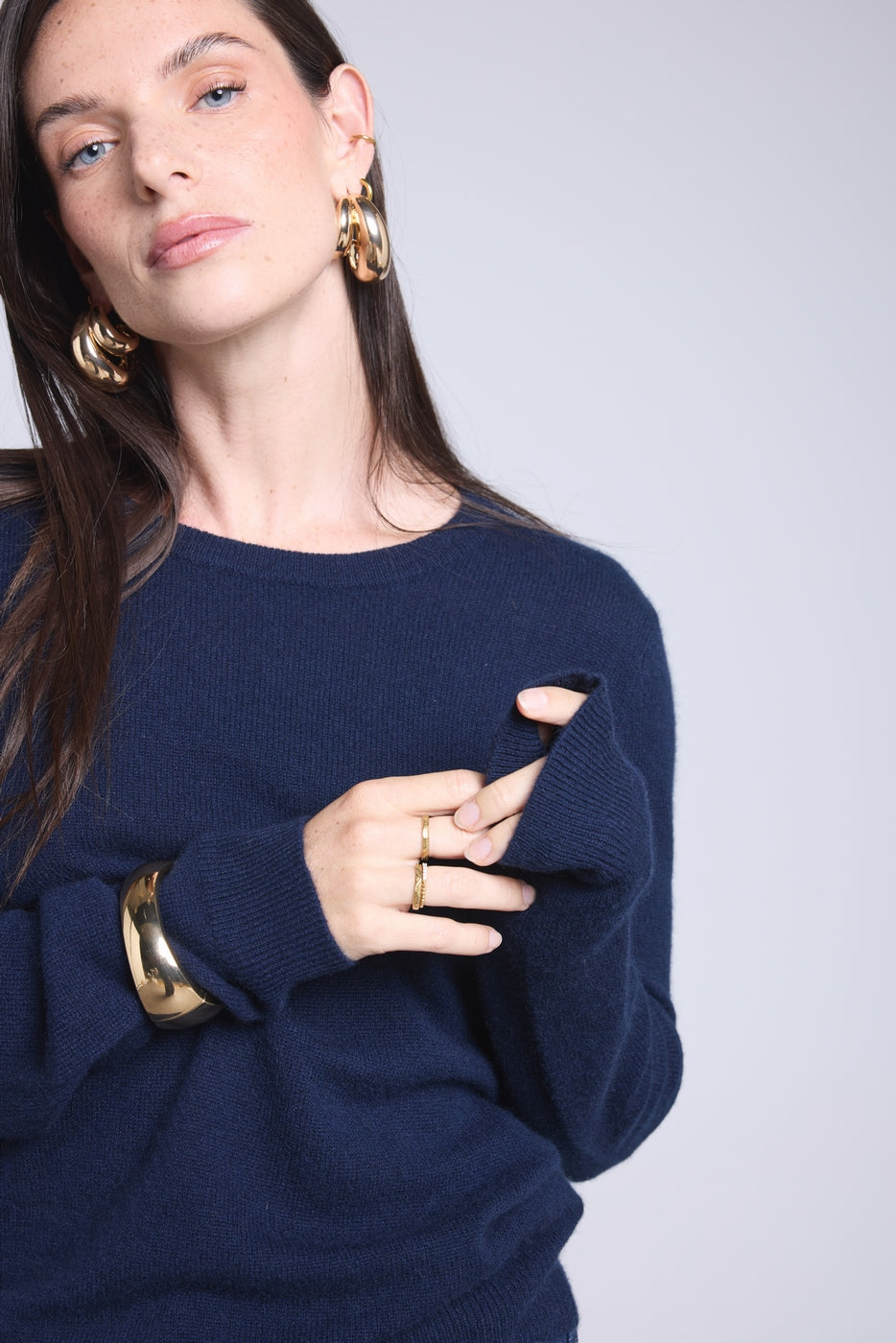 Alba Round-Neck Jumper - Navy Blue - Women