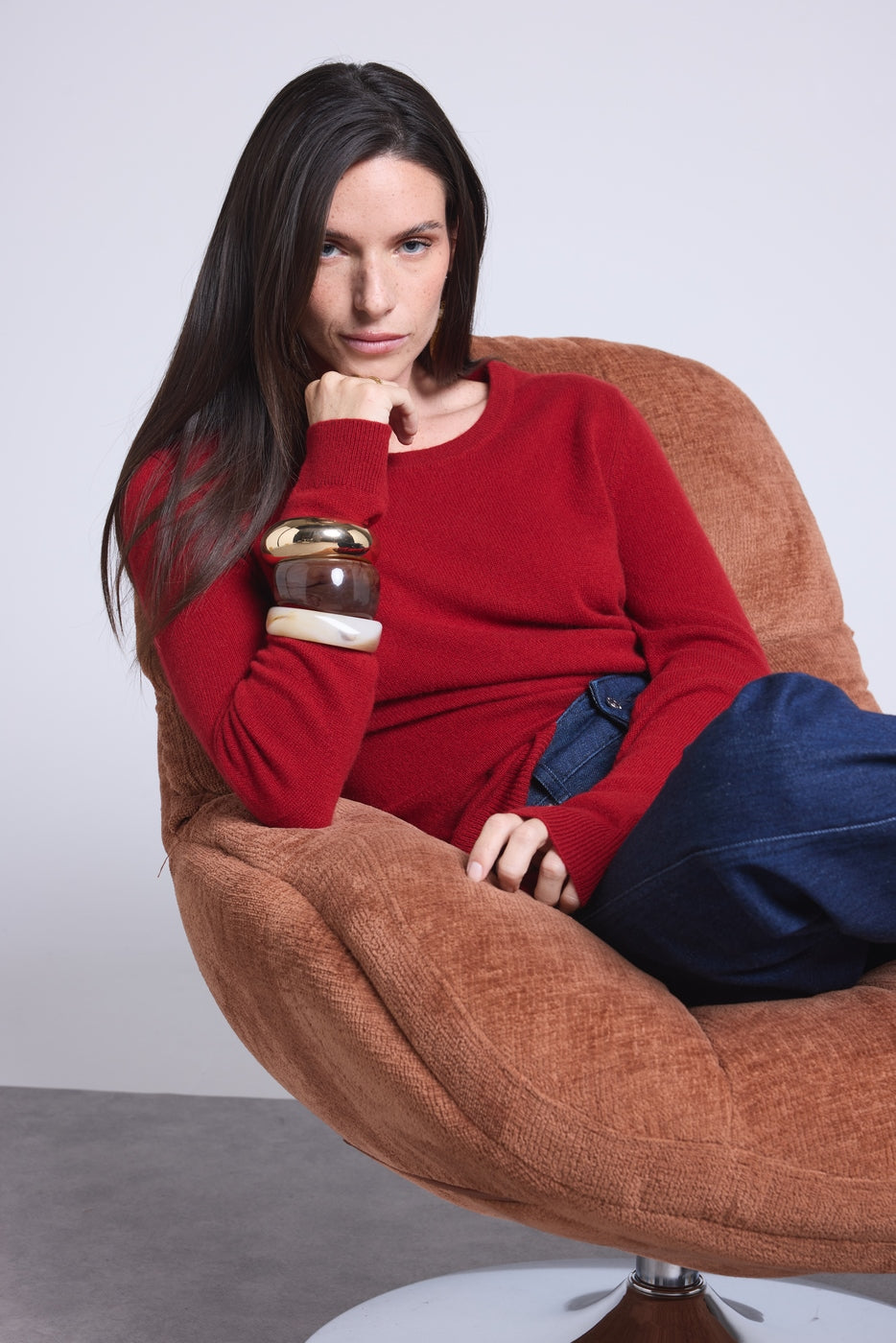Jersey de cuello redondo Alba - Rojo burdeos - Mujer