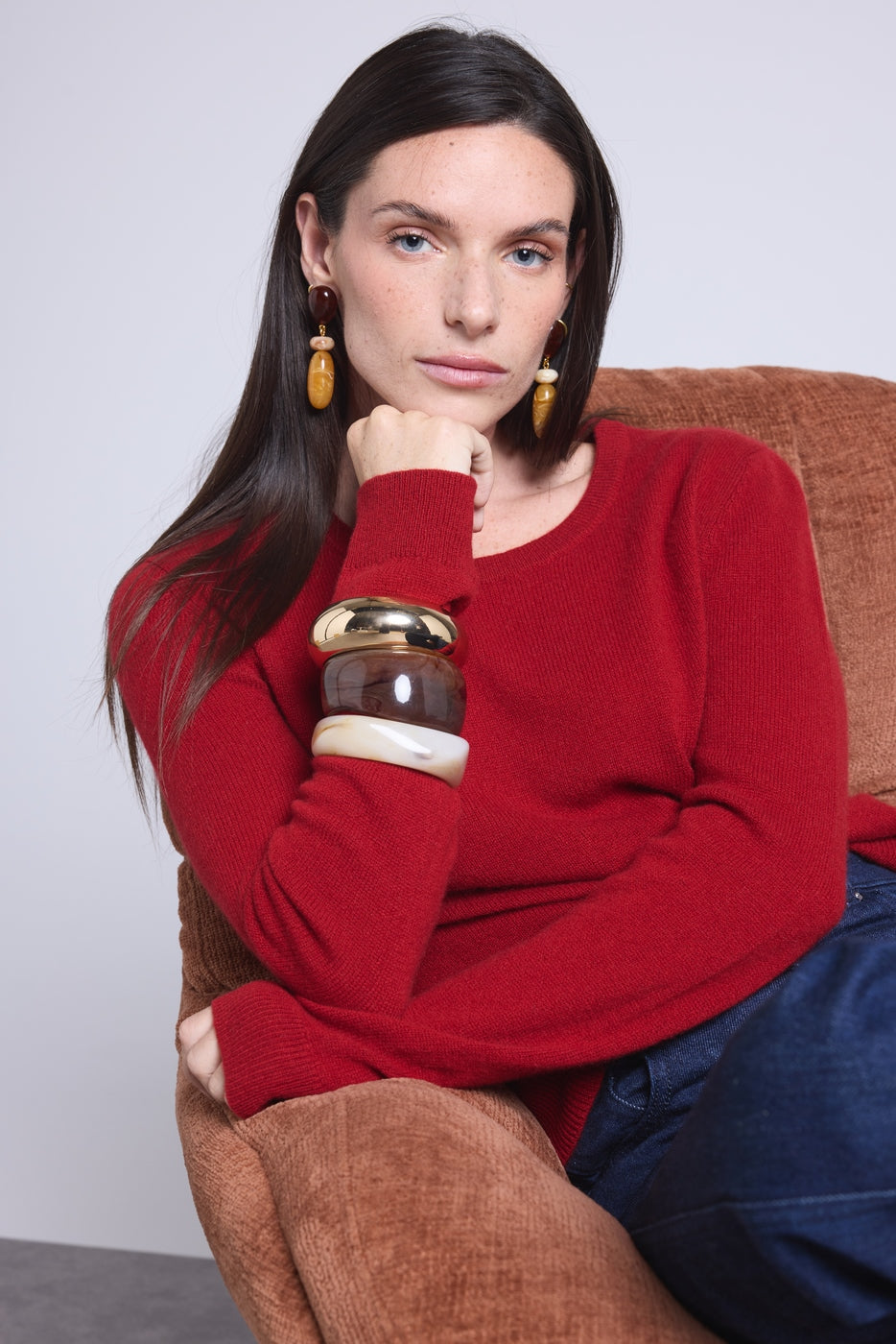 Jersey de cuello redondo Alba - Rojo burdeos - Mujer
