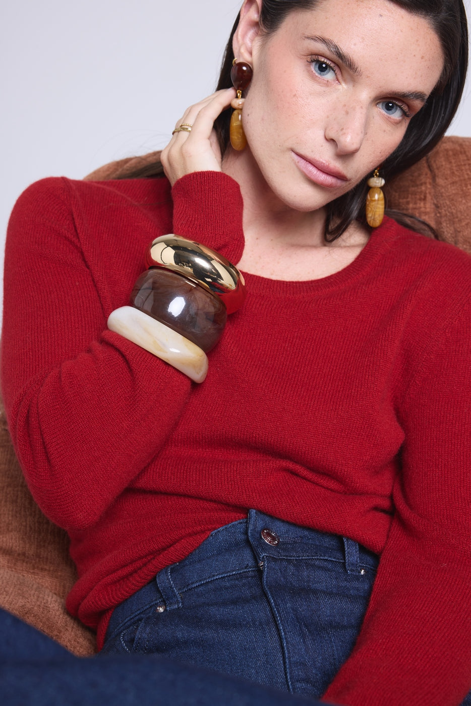 Jersey de cuello redondo Alba - Rojo burdeos - Mujer