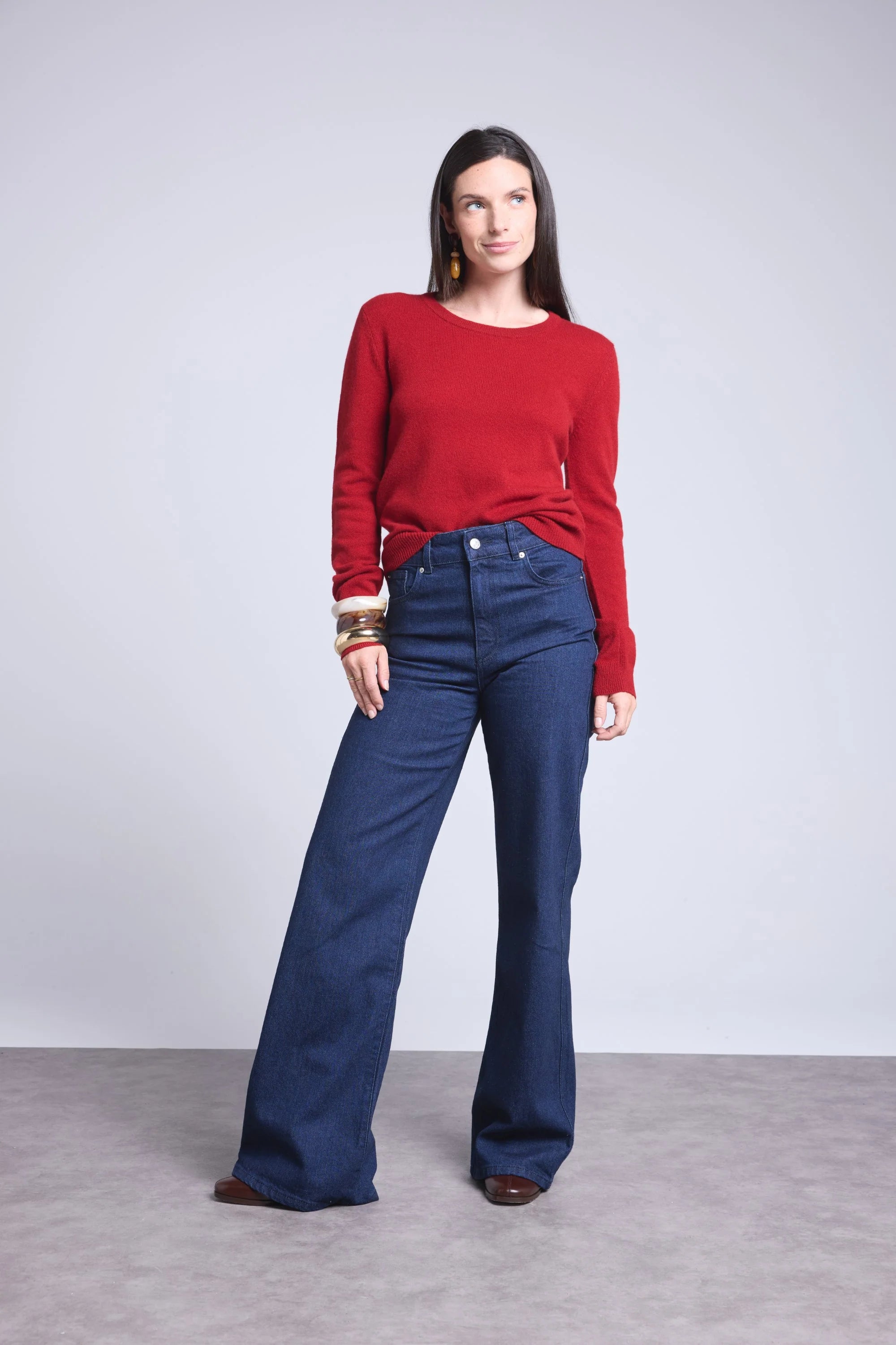 Jersey de cuello redondo Alba - Rojo burdeos - Mujer