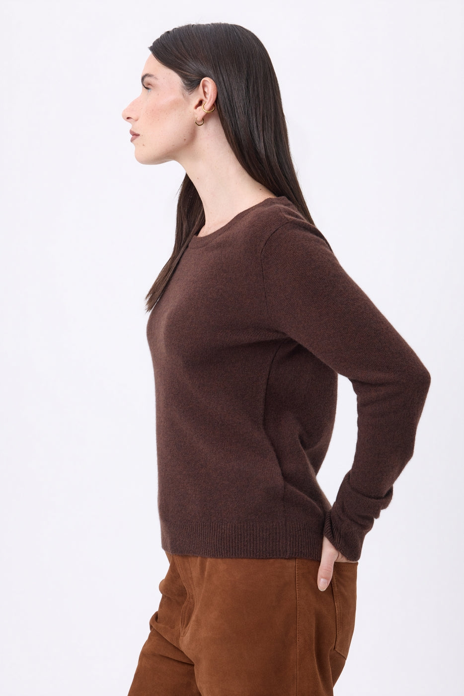 Alba Crew Neck Jumper - Chocolate Brown - Women