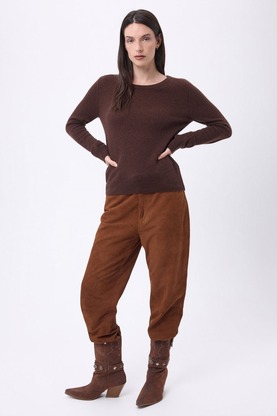 Alba Crew Neck Jumper - Chocolate Brown - Women