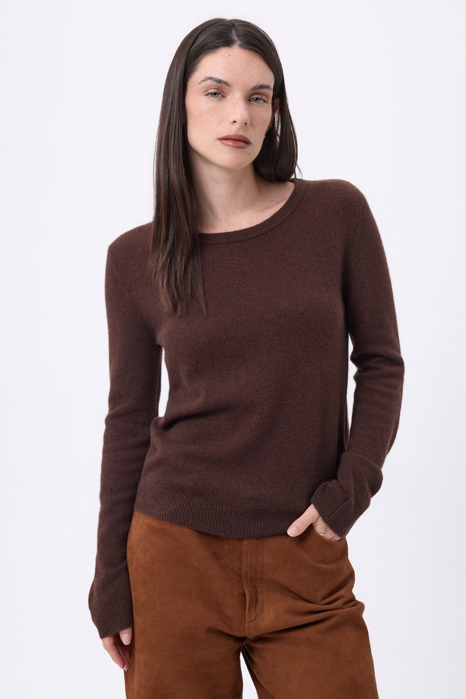Alba Crew Neck Jumper - Chocolate Brown - Women
