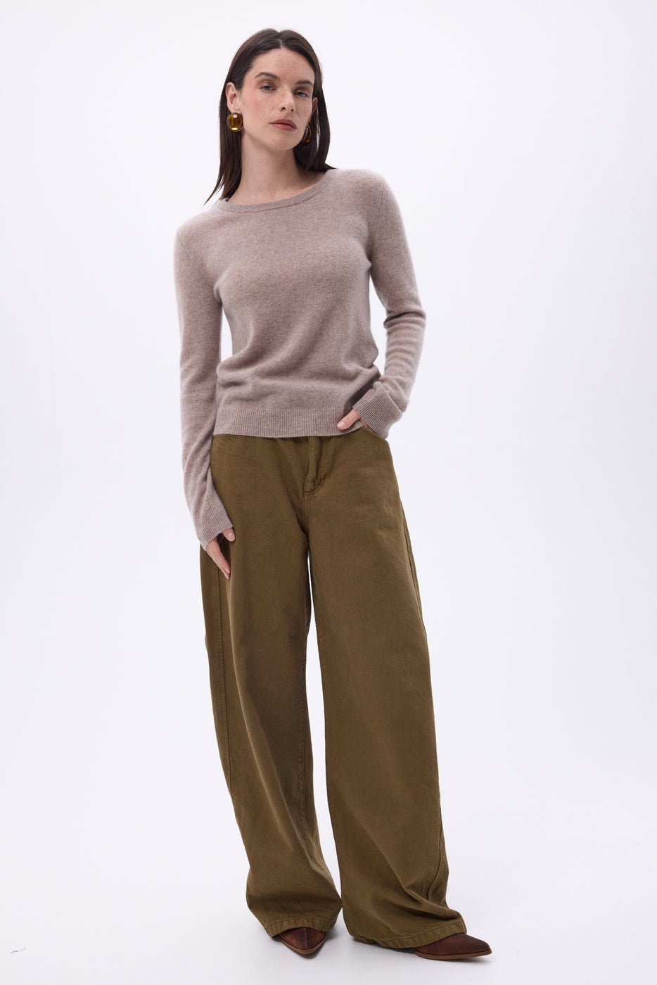 Jersey de cuello redondo Alba - avellana - mujer