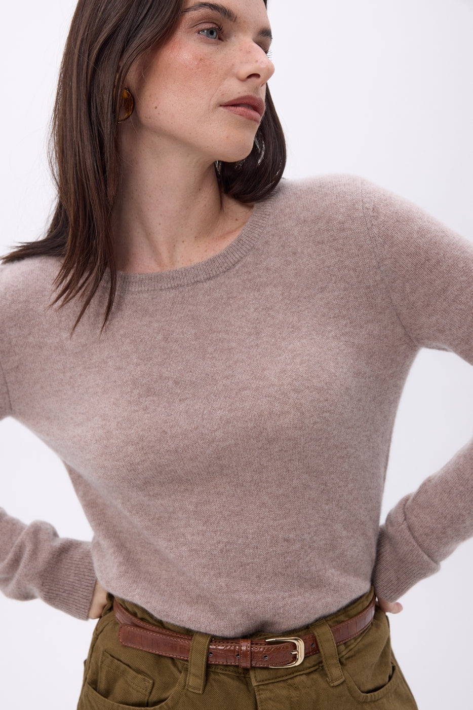 Jersey de cuello redondo Alba - avellana - mujer