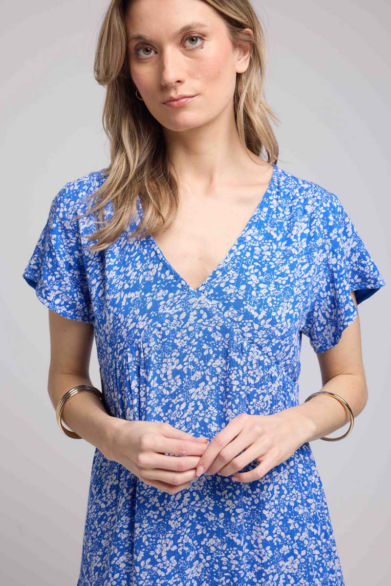 Robe Courte Manches Courtes - Bleu