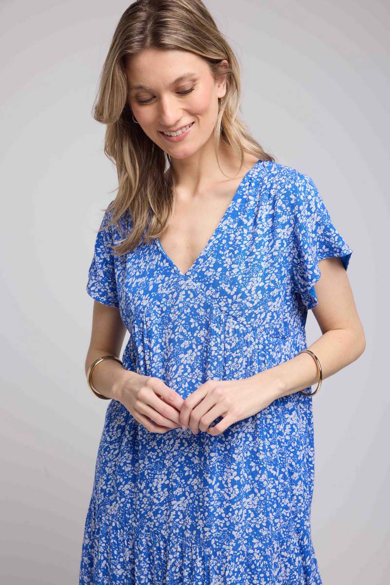 Robe Courte Manches Courtes - Bleu