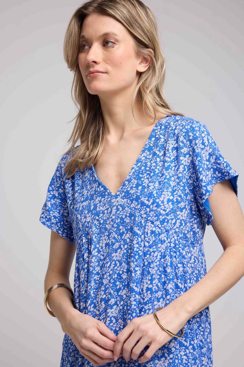 Robe Courte Manches Courtes - Bleu