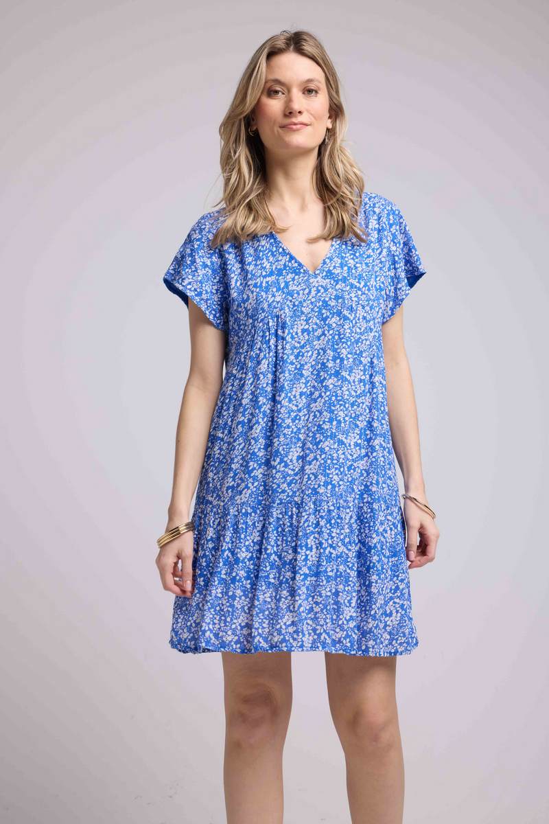 Robe Courte Manches Courtes - Bleu