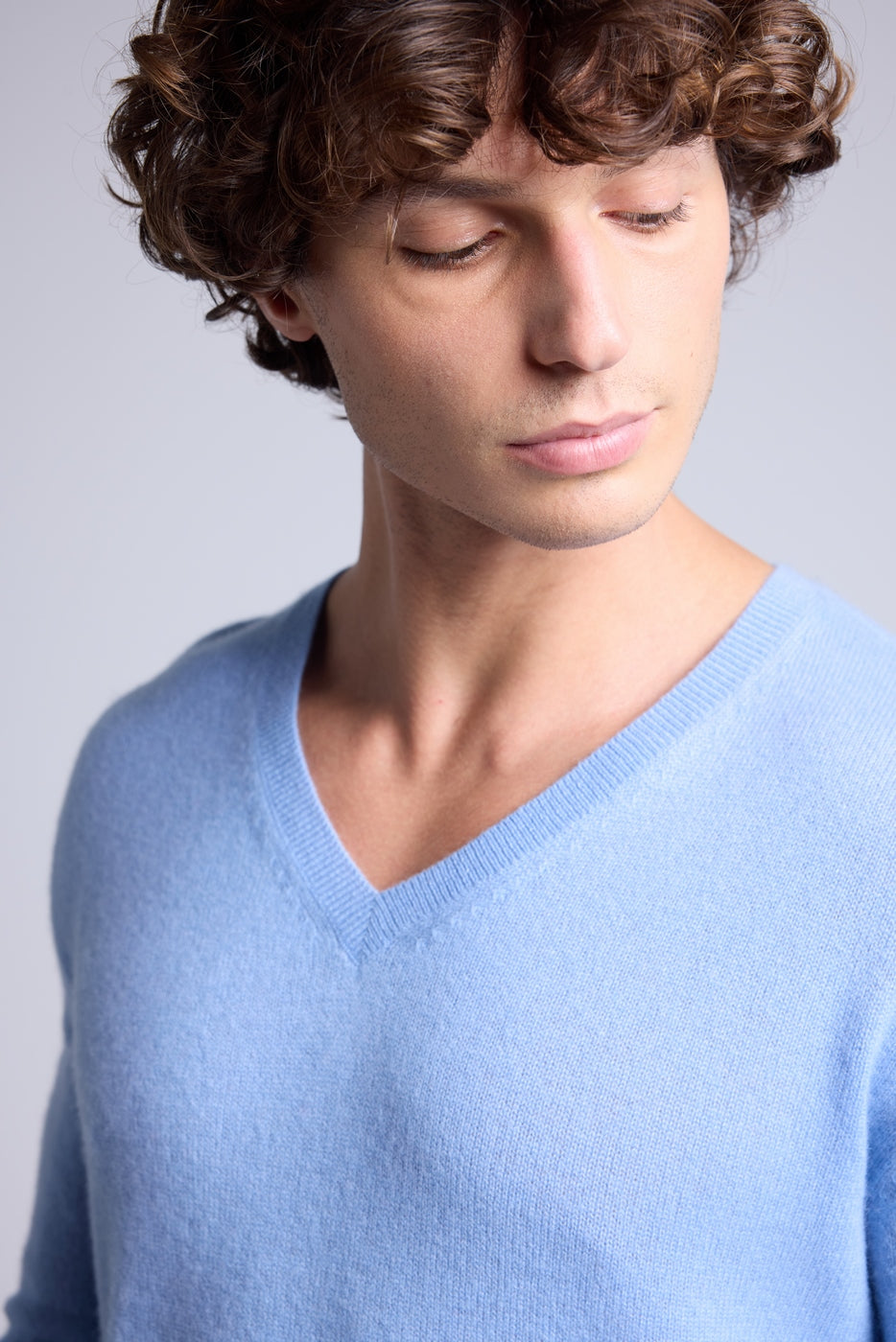 Jersey de cuello en V Alex - Azul cielo - Hombre
