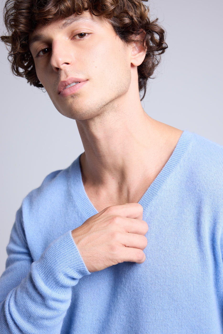 Jersey de cuello en V Alex - Azul cielo - Hombre
