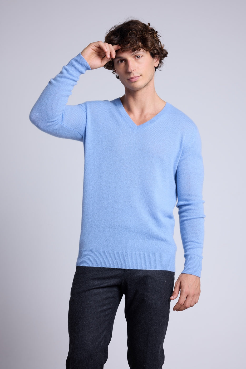 Jersey de cuello en V Alex - Azul cielo - Hombre