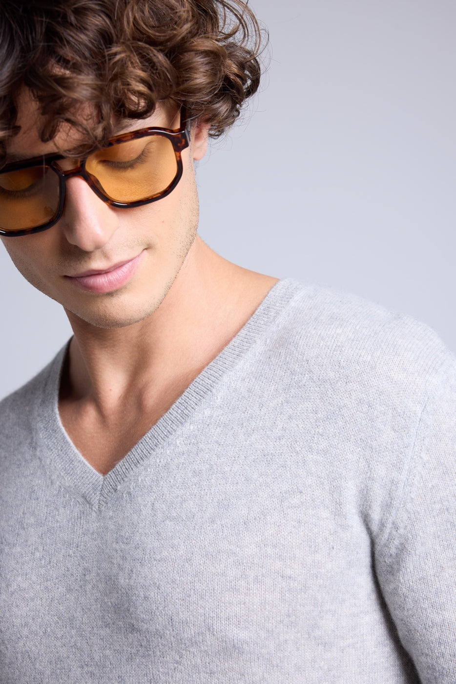 Jersey de cuello en V Alex - Gris claro - Hombre