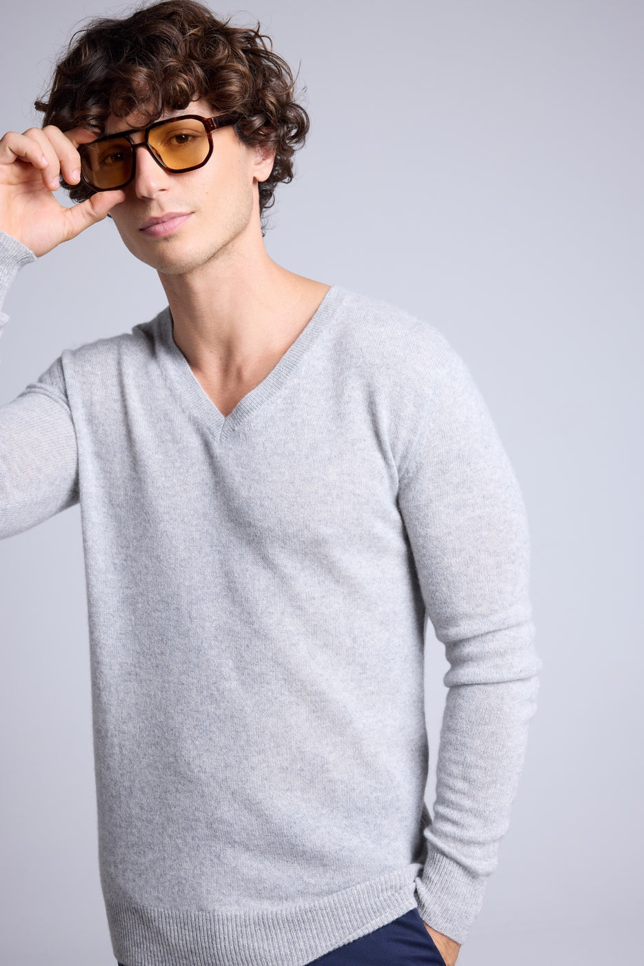 Jersey de cuello en V Alex - Gris claro - Hombre