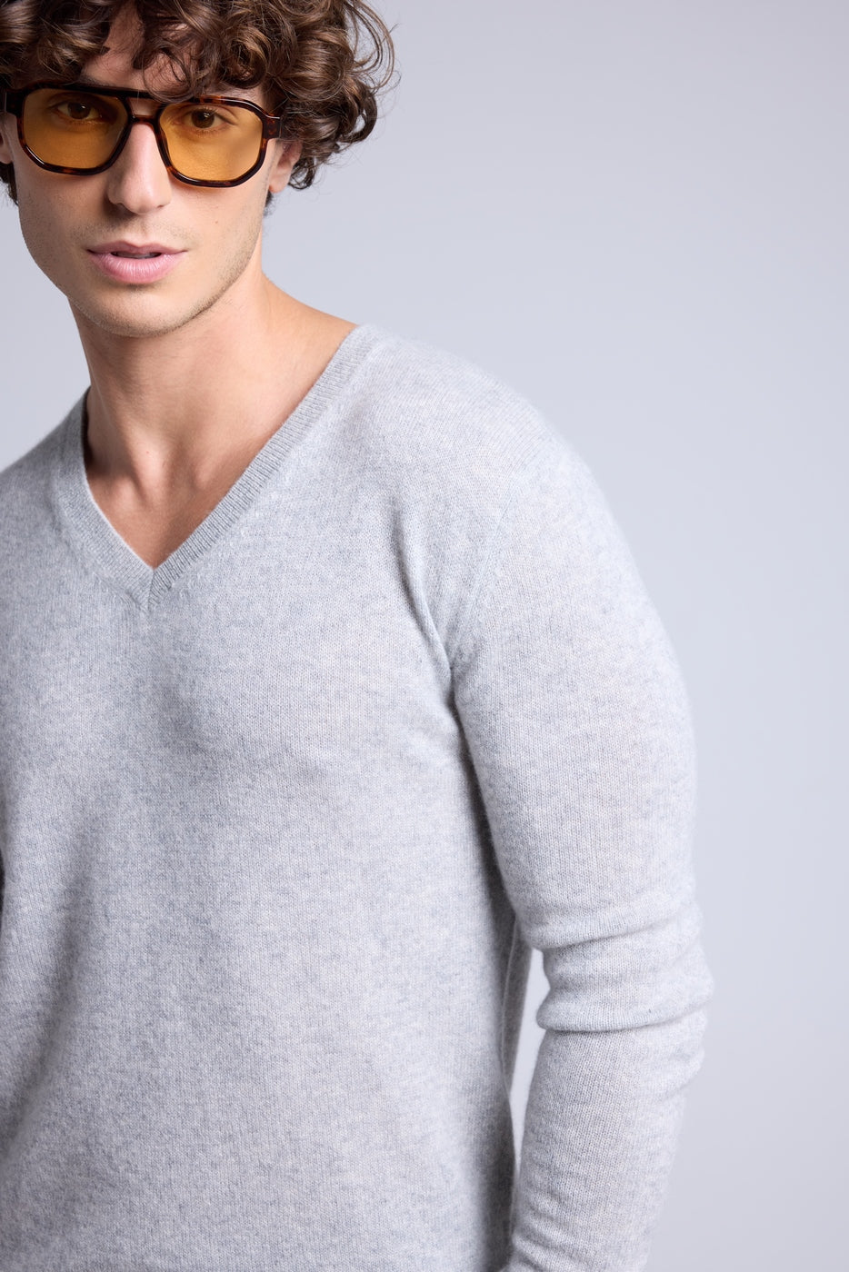 Jersey de cuello en V Alex - Gris claro - Hombre
