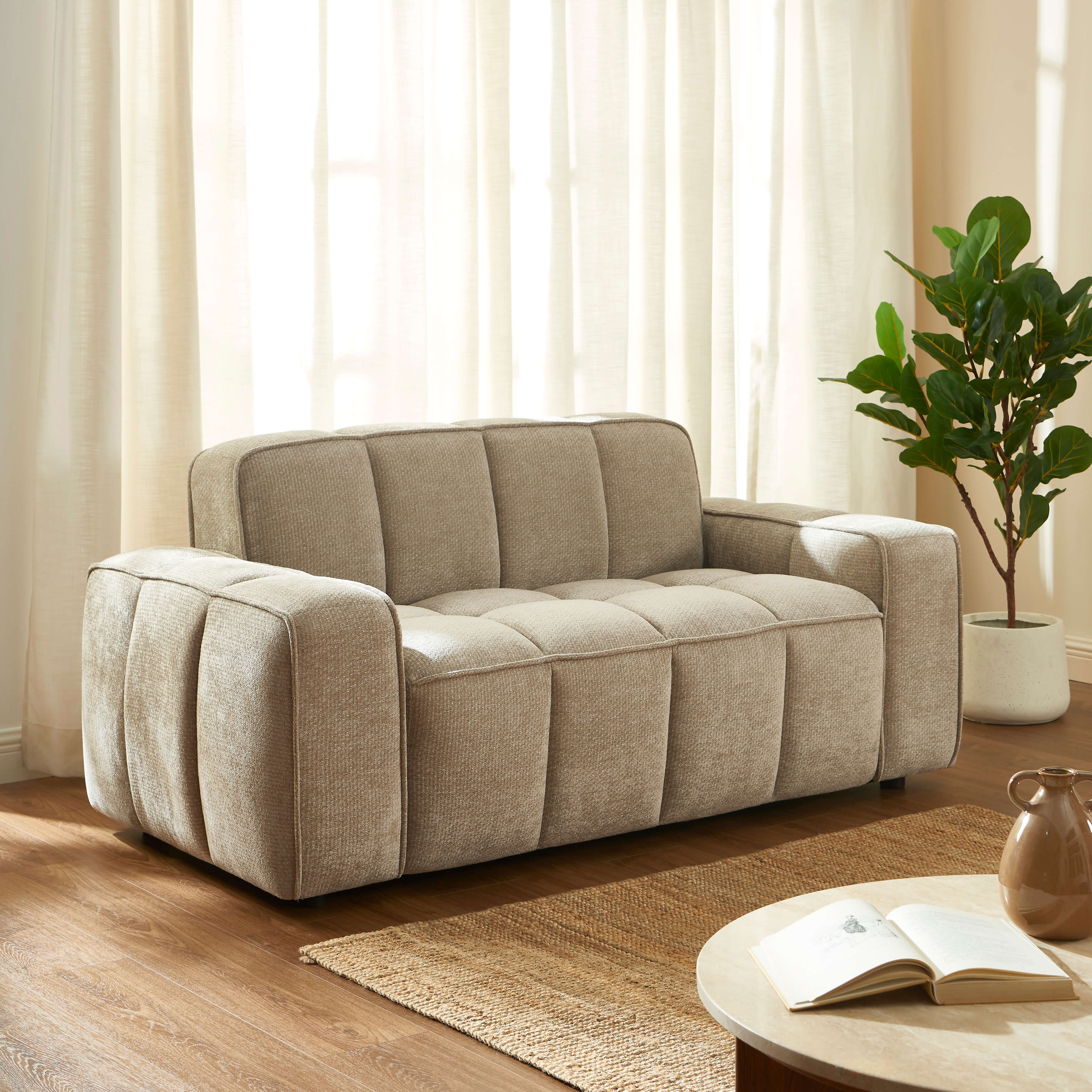 Alistair - Canapé 2 Places - Tissu Chenille - Beige