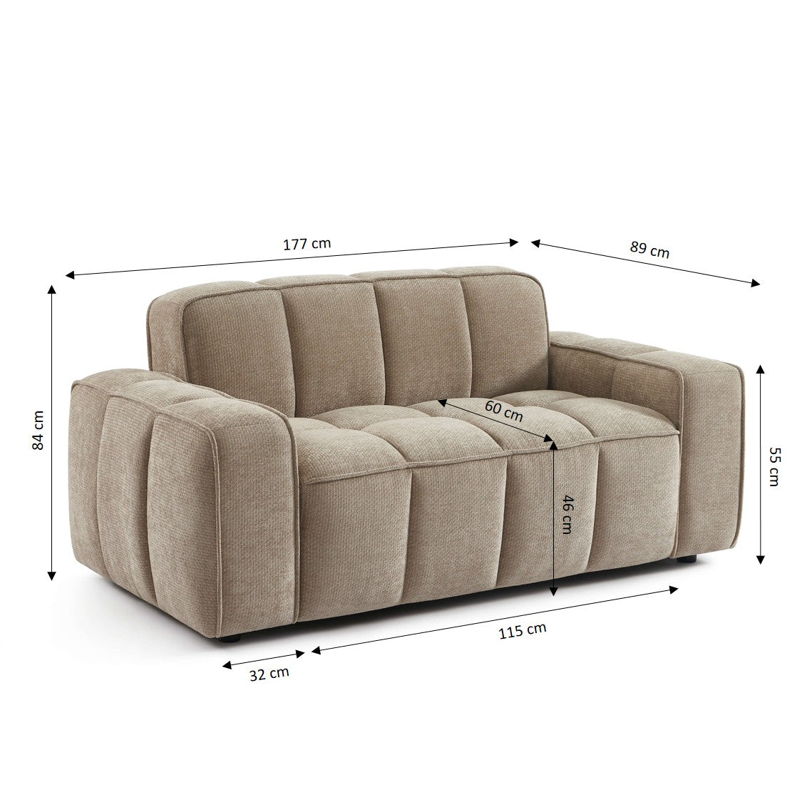 Alistair - Canapé 2 Places - Tissu Chenille - Beige