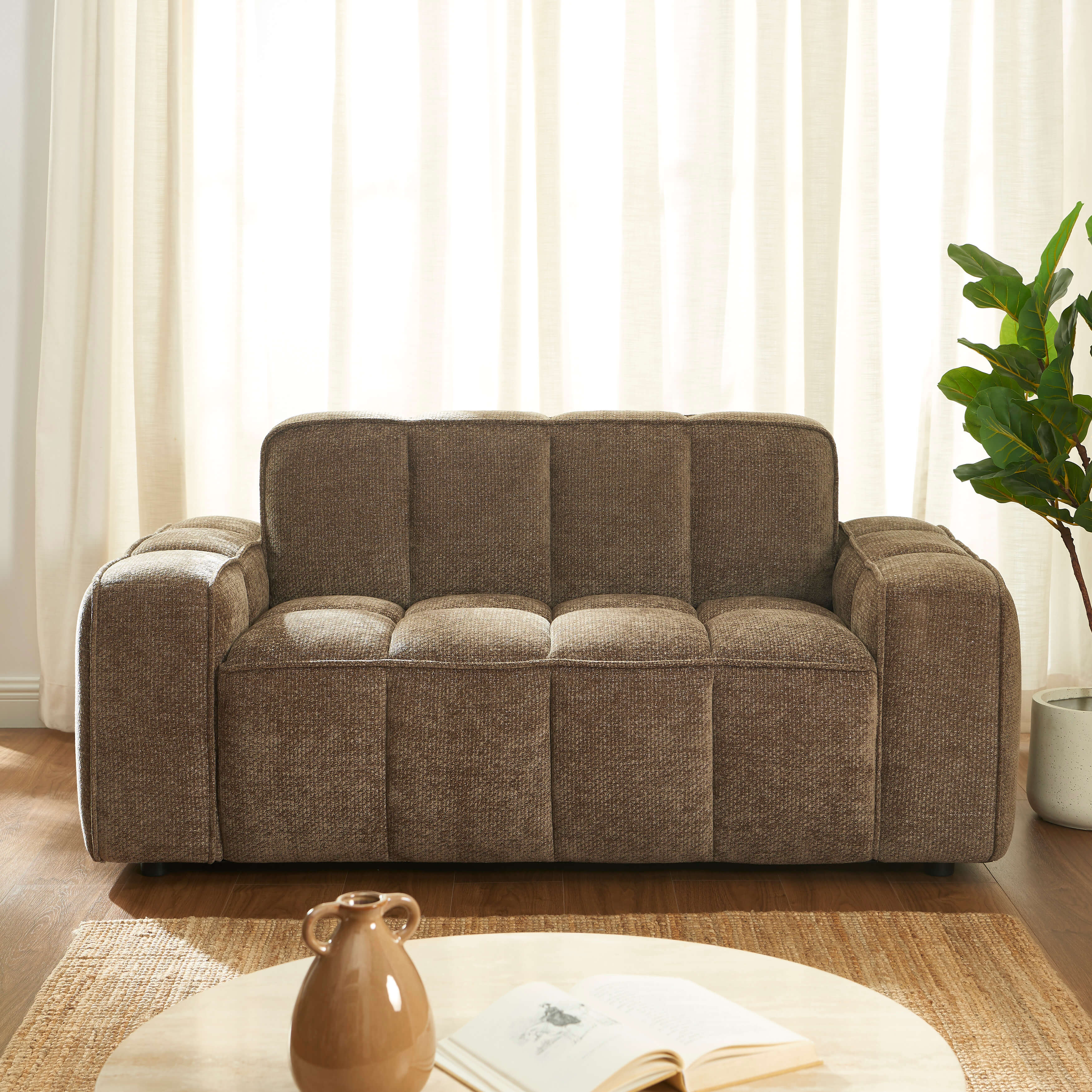 Alistair - Canapé 2 Places - Tissu Chenille - Marron