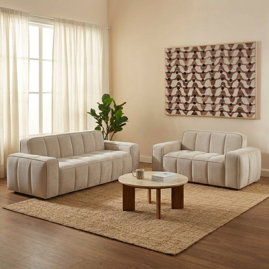 Alistair - Canapé 3 Places - Tissu Chenille - Beige