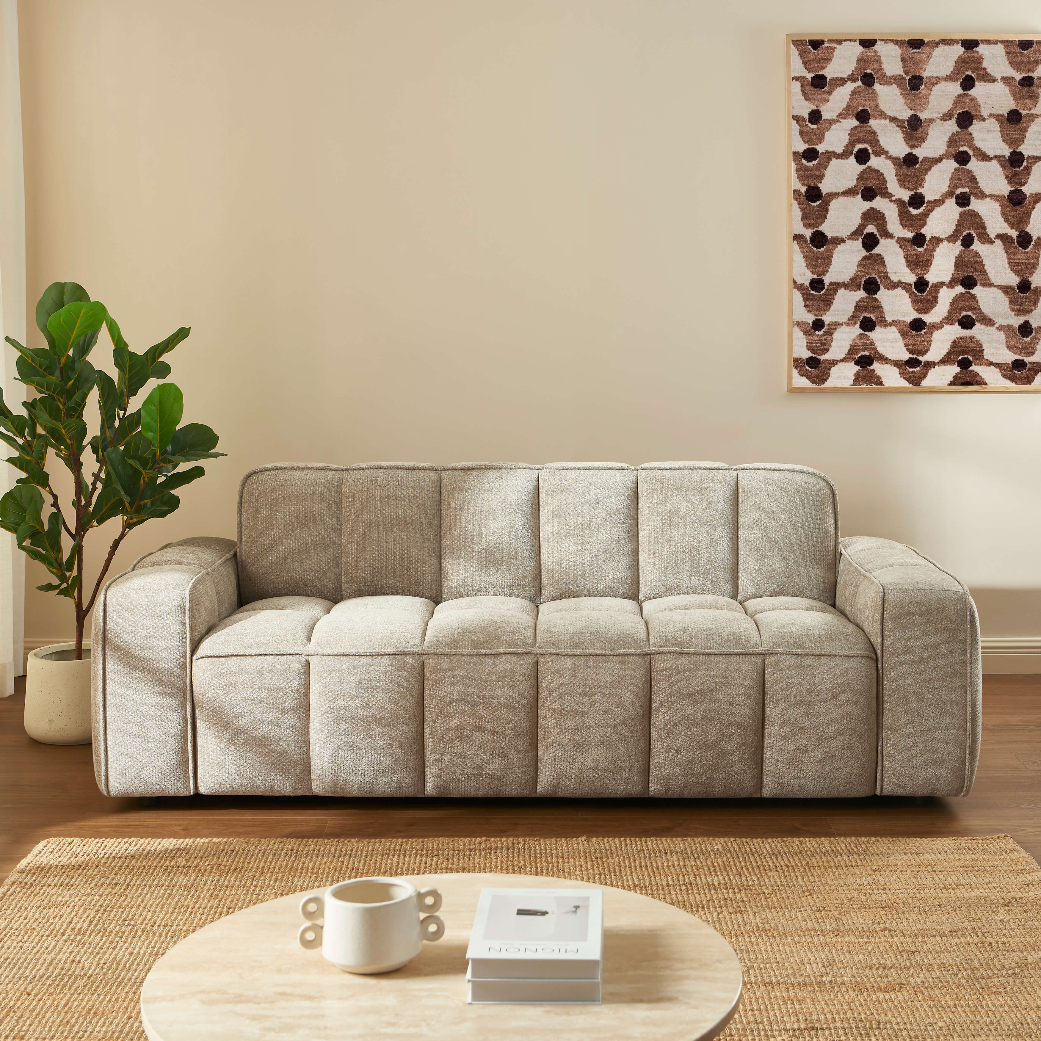 Alistair - Canapé 3 Places - Tissu Chenille - Beige