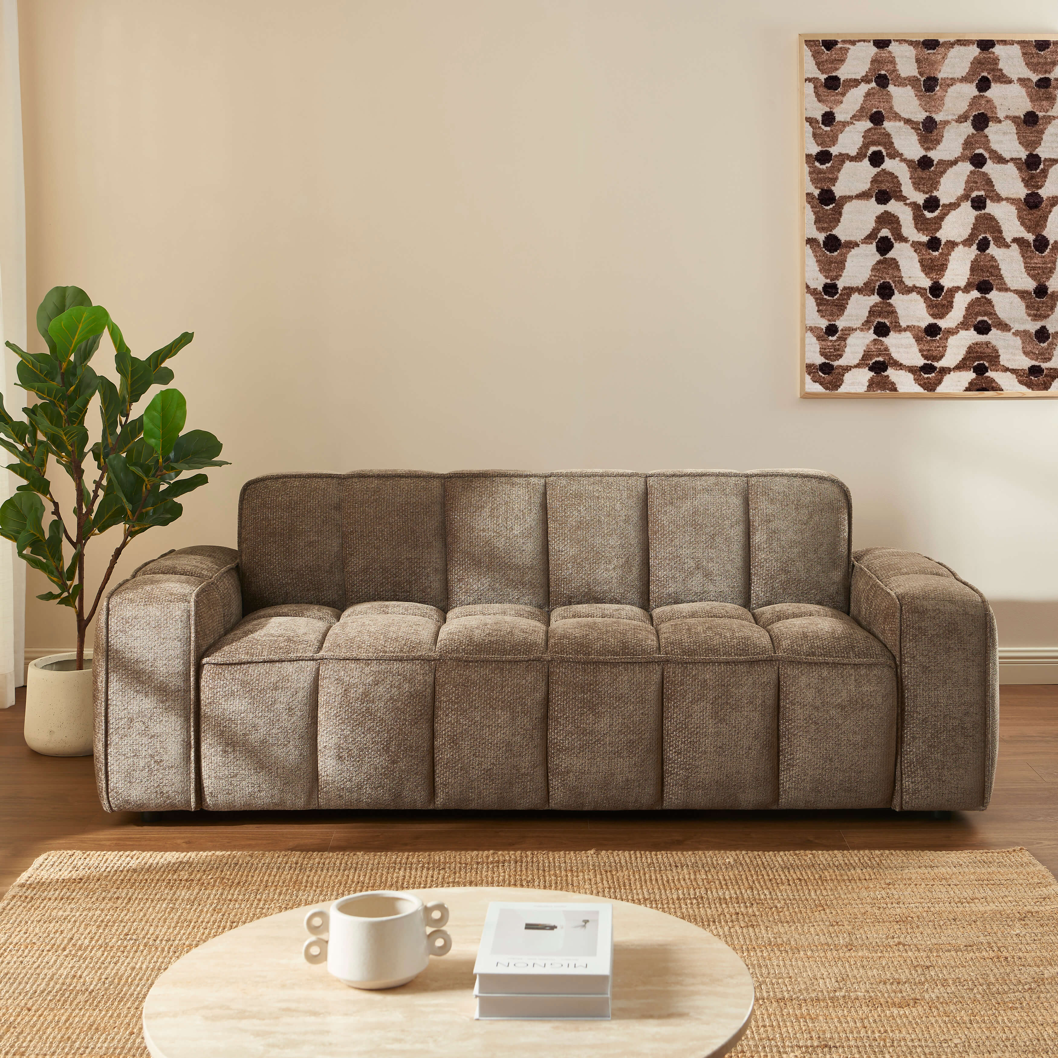 Alistair - Canapé 3 Places - Tissu Chenille - Marron