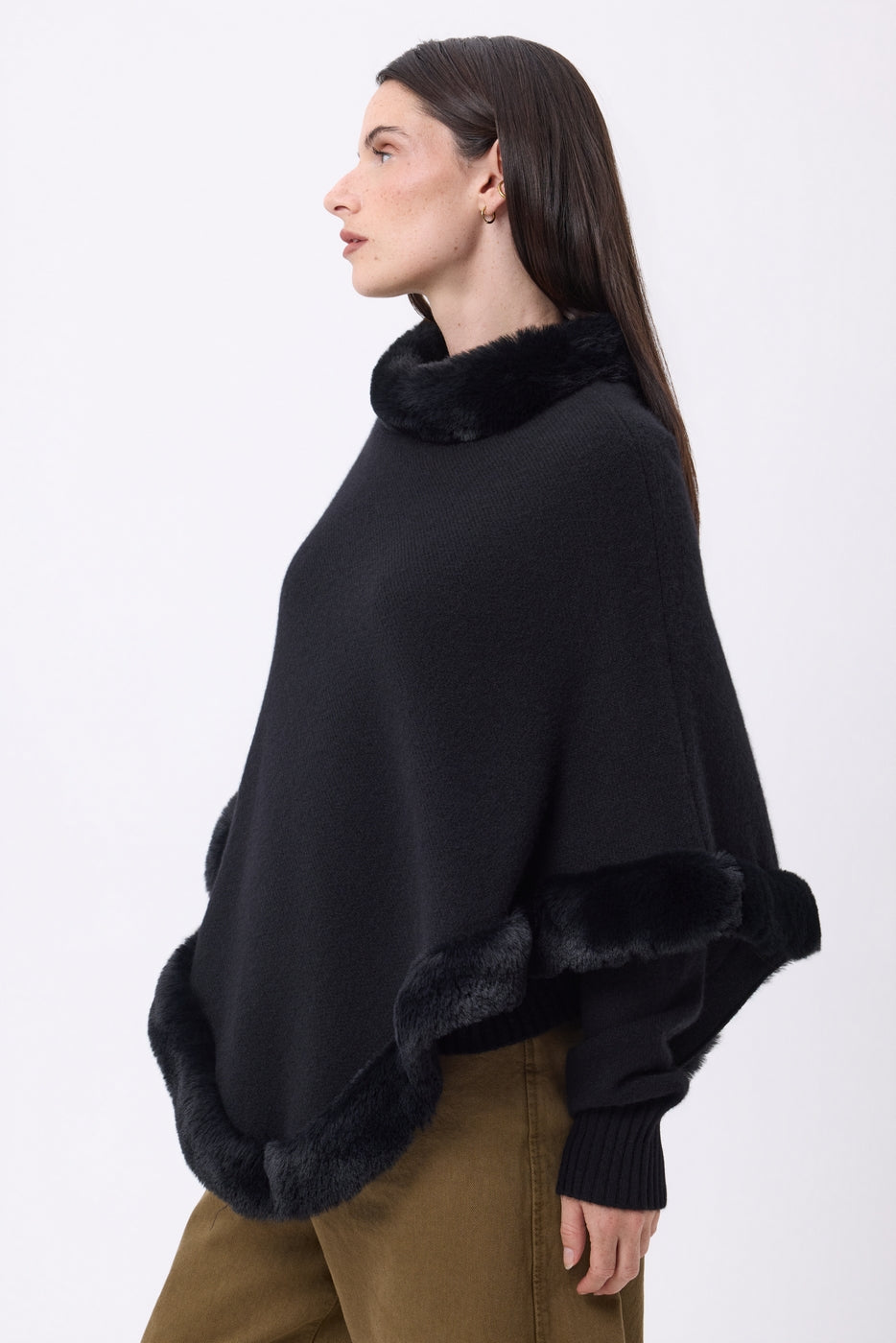 Cape Avec Fourrure Alli - Noir - Femme