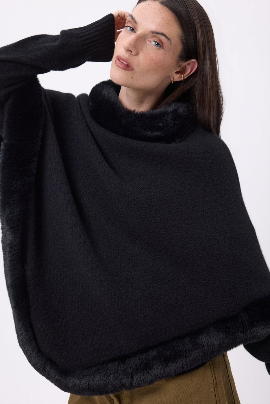 Cape Avec Fourrure Alli - Noir - Femme