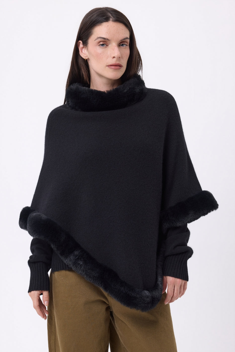 Cape Avec Fourrure Alli - Noir - Femme
