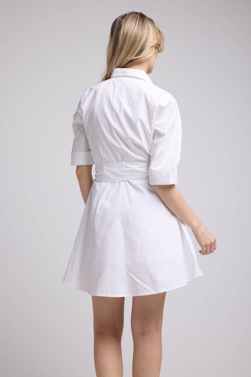Mid-Long Sleeve Short Dress - White