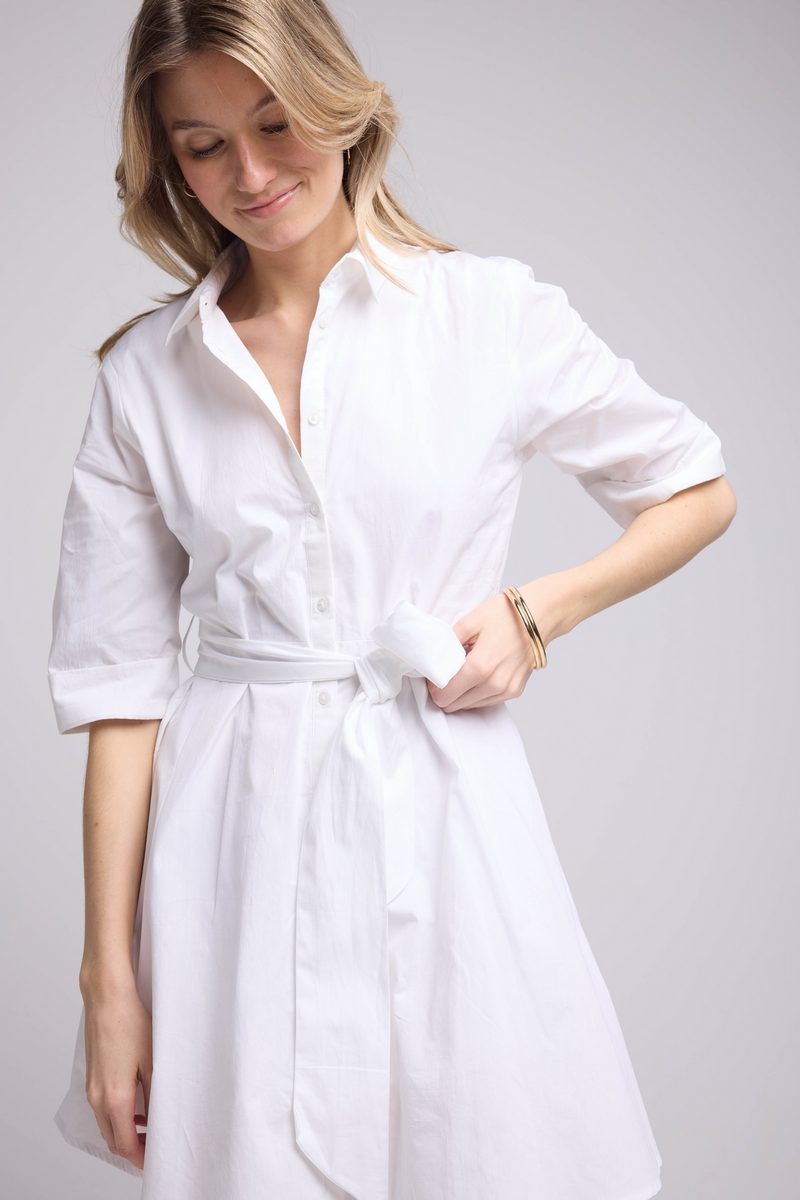 Mid-Long Sleeve Short Dress - White