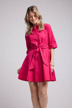 Robe Courte Manches Mi Longues - Rose