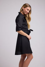 Short Dress with Mid-Length Sleeves - Black