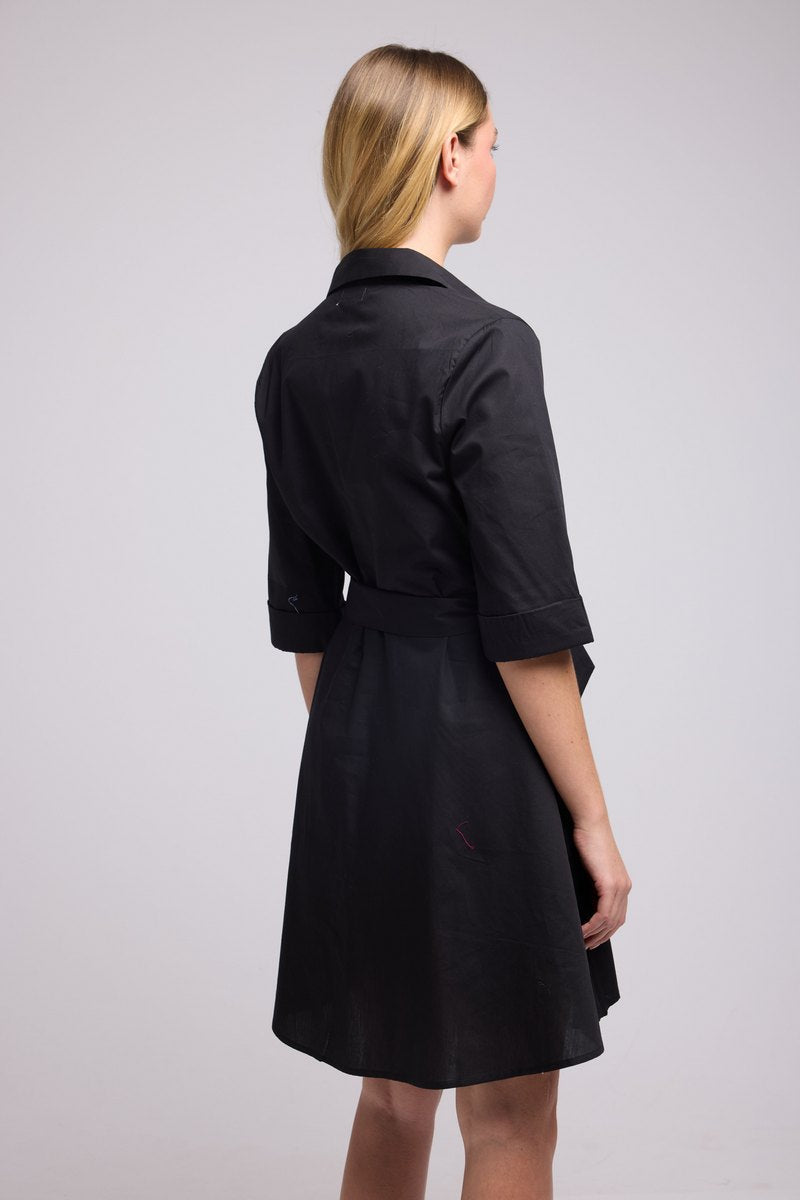 Short Dress with Mid-Length Sleeves - Black