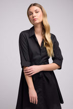 Short Dress with Mid-Length Sleeves - Black