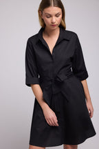 Short Dress with Mid-Length Sleeves - Black