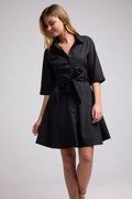 Short Dress with Mid-Length Sleeves - Black