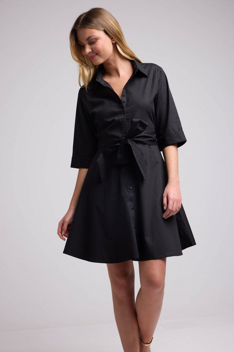Short Dress with Mid-Length Sleeves - Black