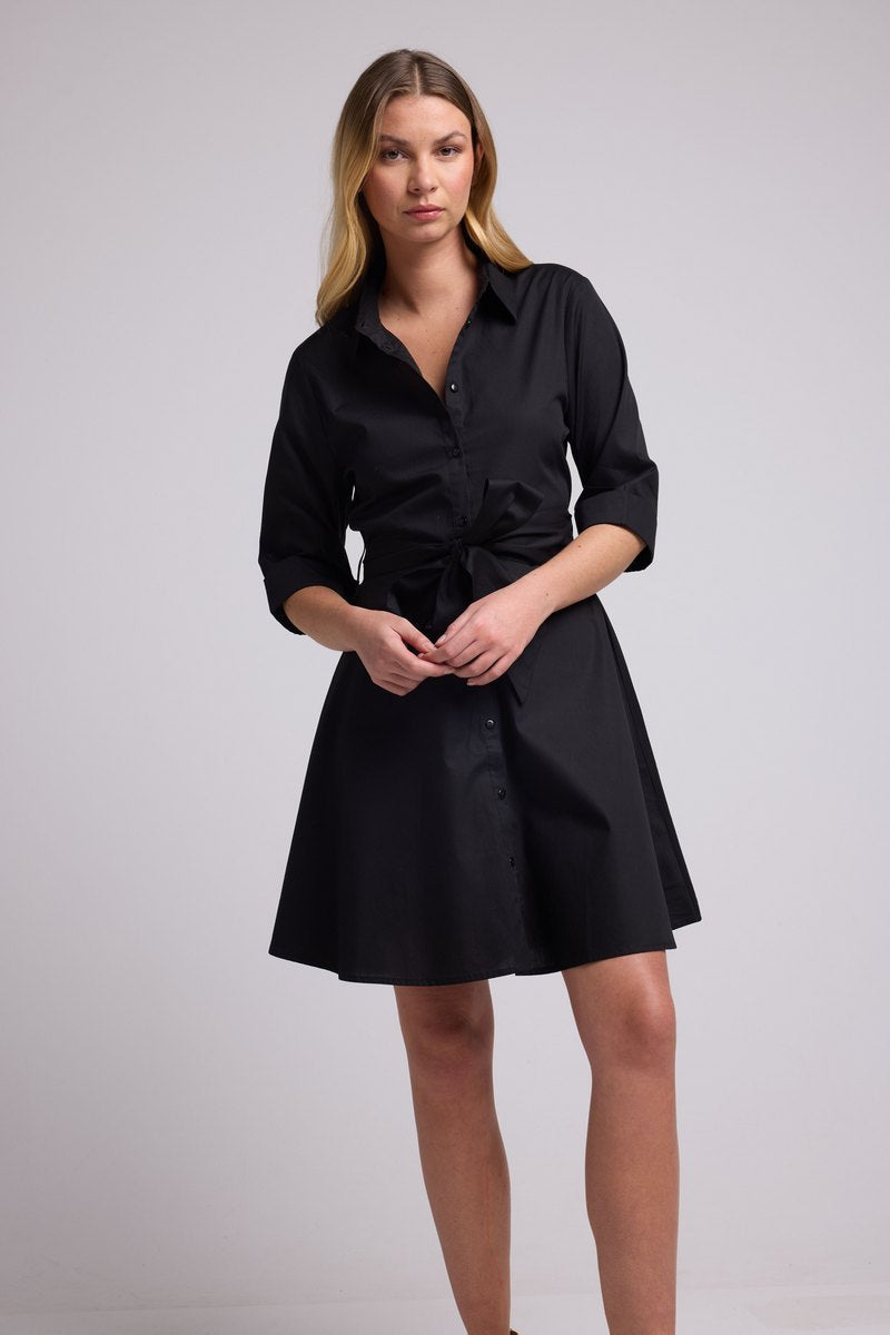 Short Dress with Mid-Length Sleeves - Black