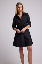 Short Dress with Mid-Length Sleeves - Black