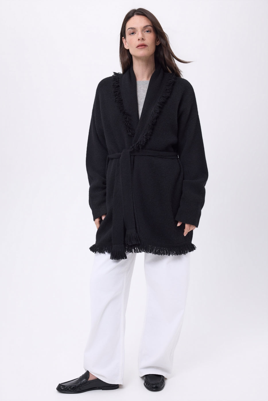 Alya Belted Oversize Cardigan - Navy Blue White - Women