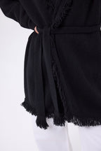 Alya Belted Oversize Cardigan - Navy Blue White - Women