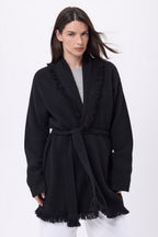 Alya Belted Oversize Cardigan - Navy Blue White - Women